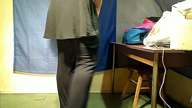 Fat crossdresser amateur striptease and cum