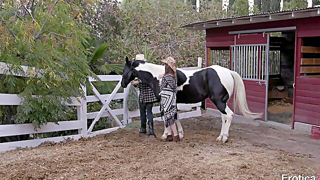 Farm woman fucked by horny cowboy and loaded with sperm