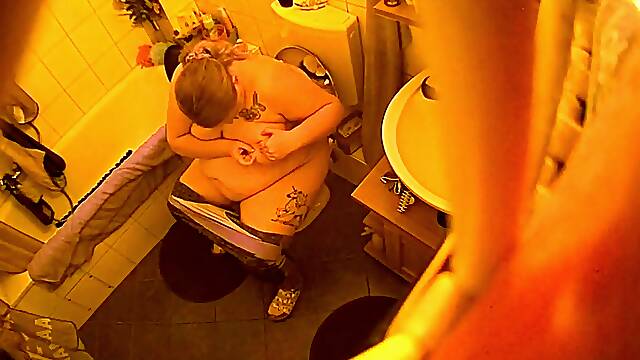 Chubby wife with big hooters caught peeing on hidden cam
