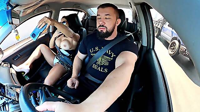 Naughty passenger gets into Uber without panties and driver cant resist