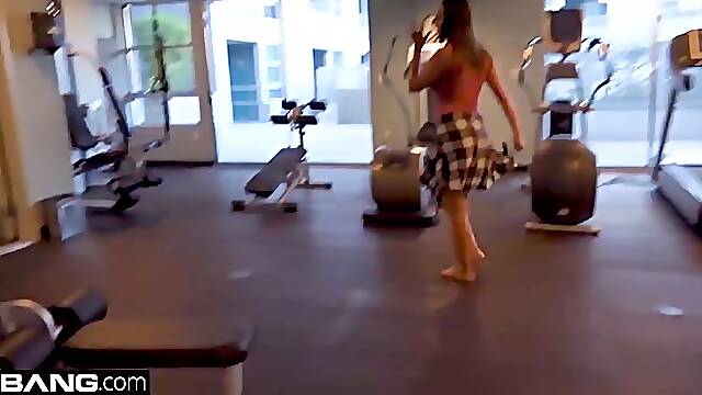 Big tits brunette MILF Ashley Adams fucks in a public gym