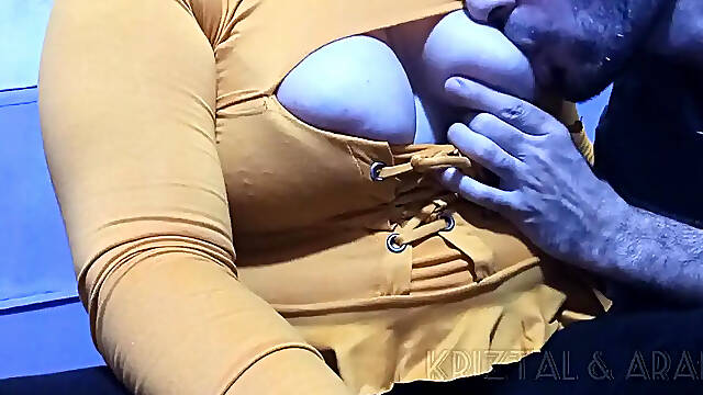 Latina MILF delights in her husband's nipple play and breast sucking