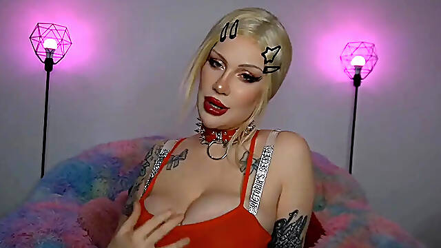 Big-Titted Goth Blonde Teases and Humiliates Him