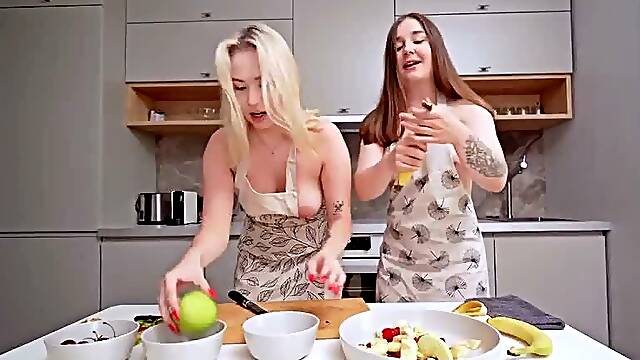 Cooking or Cocking? Anal hook with two busty sluts right on the table!