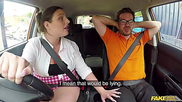 Ryan Ryder pleasures her driving instructor in the car
