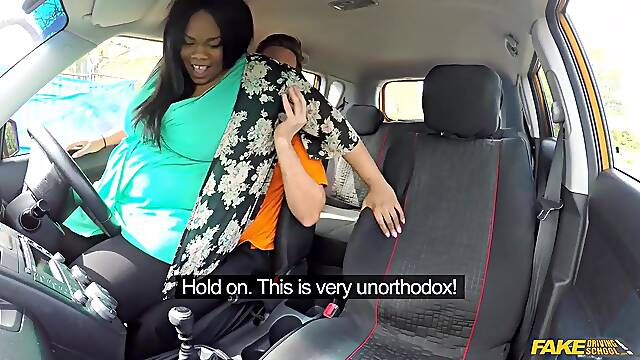Fake Driving School - Black with Massive Booty and Giant boobs banged in a car