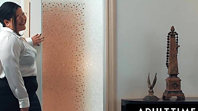 ADULT TIME - Curvy Angel Karla Lane CAUGHT Screwing Cheating Boss By Large Naturals Wife Sarah Arabic!
