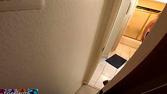 Stepson films stepmom strip in the washroom then bangs her to assist her self-confidence