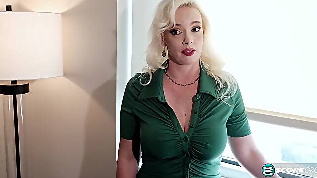 Seductive, blond plumper with large boobs, Lacy Jane is groaning during the time that getting screwed in many poses