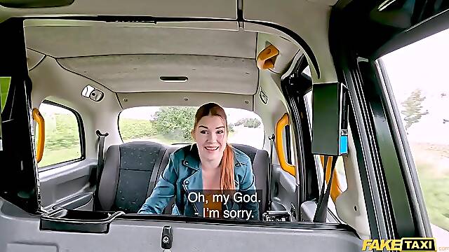 Fake Taxi lewd ginger gal likes squirting over a large chunky rod