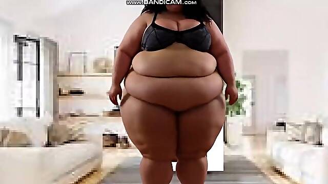 HEAVY Ebony Amazon SSBBW with rippling flesh everywhere (Solo, AI-Generated, M185 1)
