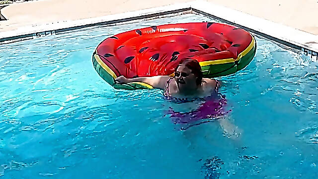 Short Clip of big beautiful woman Nurse Vicki Floating on Her Biggest Watermelon