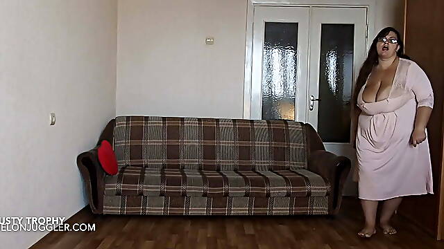 Huge tits BBW model Nina Doll fucking her big hairy gash