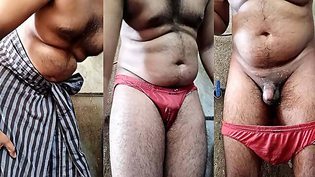 Desi Kerala stepdaddy pee and cumshot in Underwear
