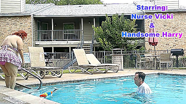 BBW Nurse Vicki and Handsome Harry in Pool Battle