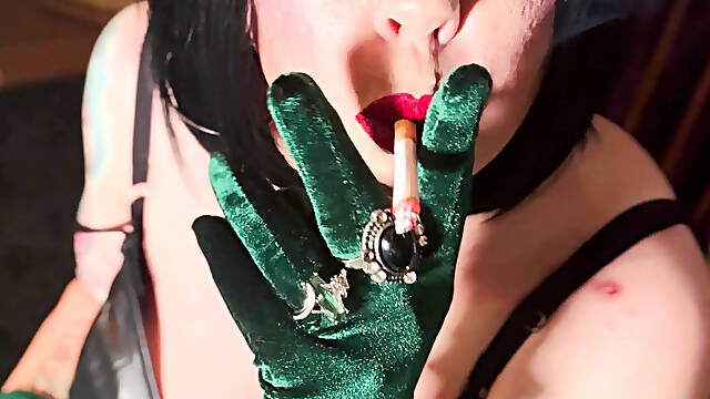 Your Smoking Leather Mistress Tina Snua Smokes 1 Cork Cigarette For You In Velvet Gloves