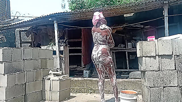 Sexy Village Girl Bath Outside the Compound