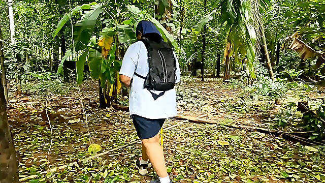 Casual Nude Walking, Chubby Girl Walking Completely Naked in the Jungle