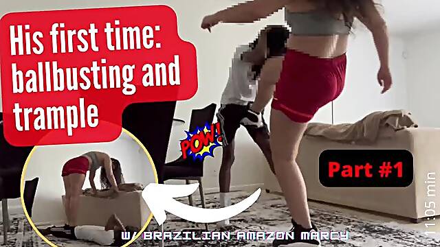 His first time: ballbusting and trampling - Amazon Marcy