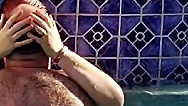 Hot Long Haired Ginger MILF Taking a Dip and Fucking in Outdoor Pool